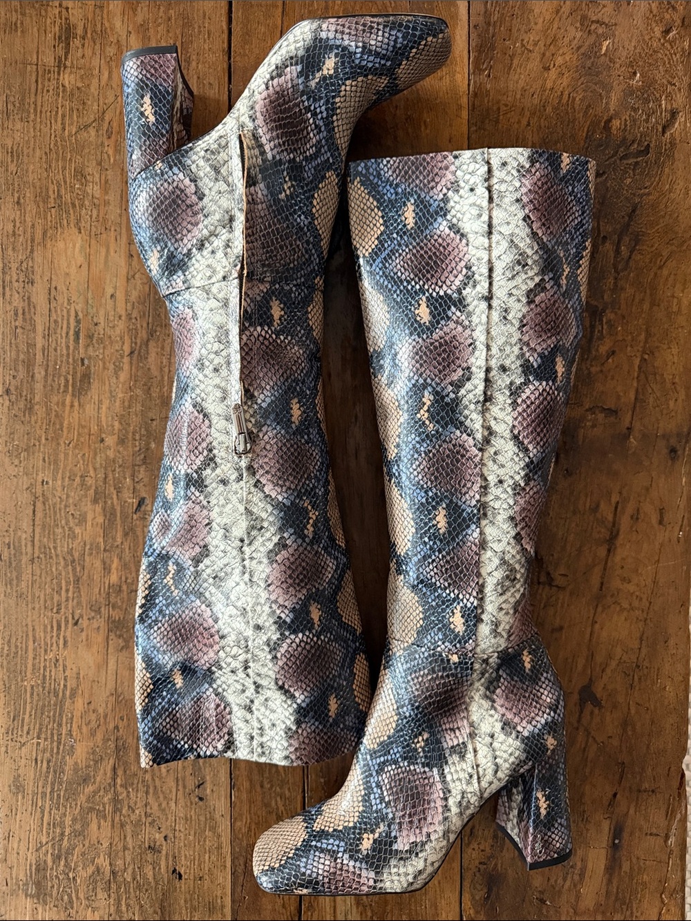 Sam Edelman Multi Color Clarem Leather Snakeskin Tall #" Heel Boots Size 7.5